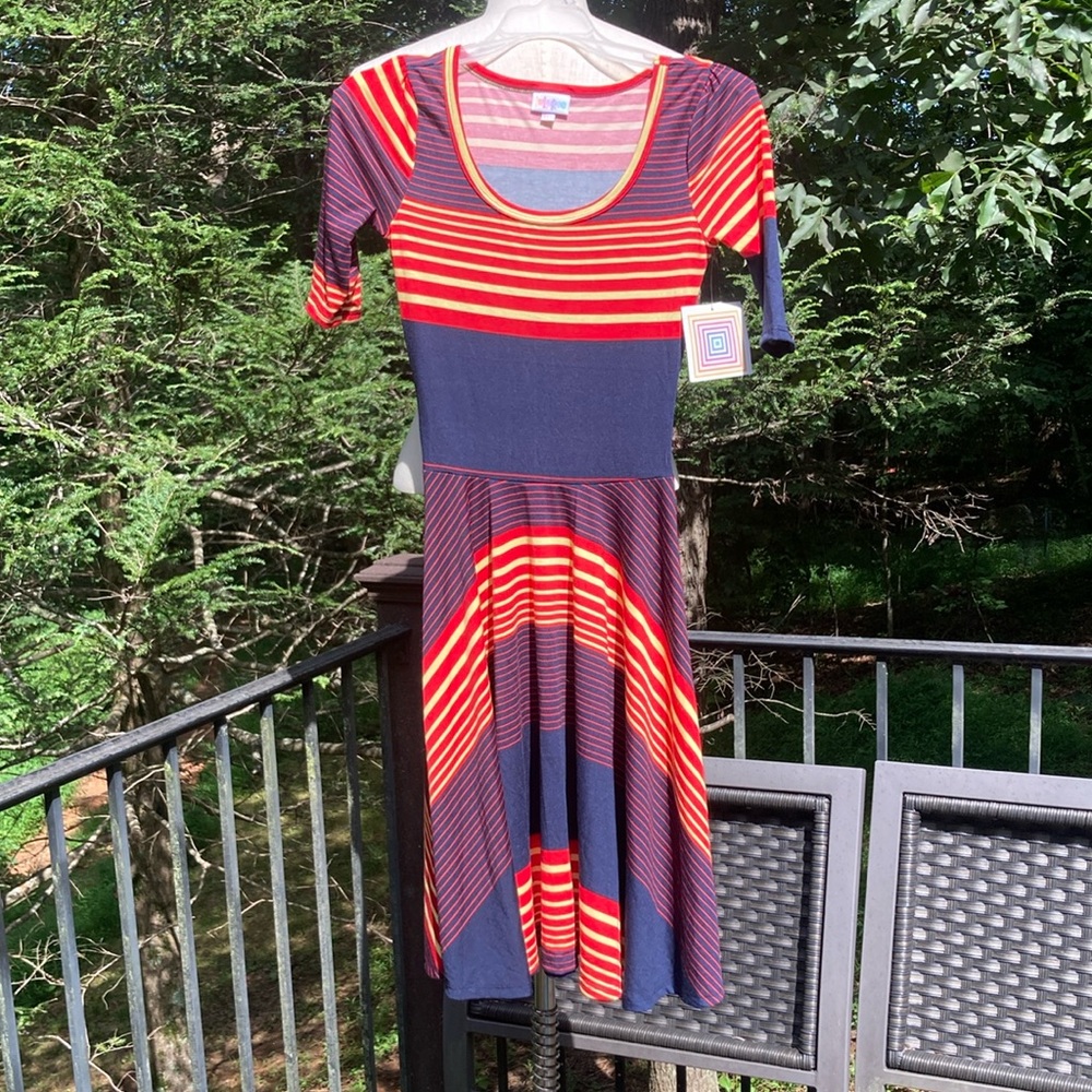 NWT LuLaRoe Striped Red and Blue Women's Dress sz XXS